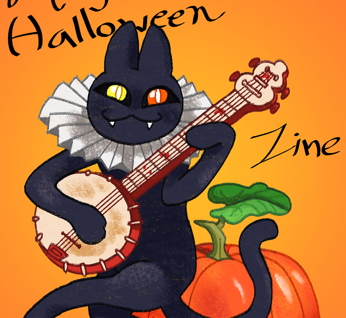 Mewlien on the cover of a Halloween zine.